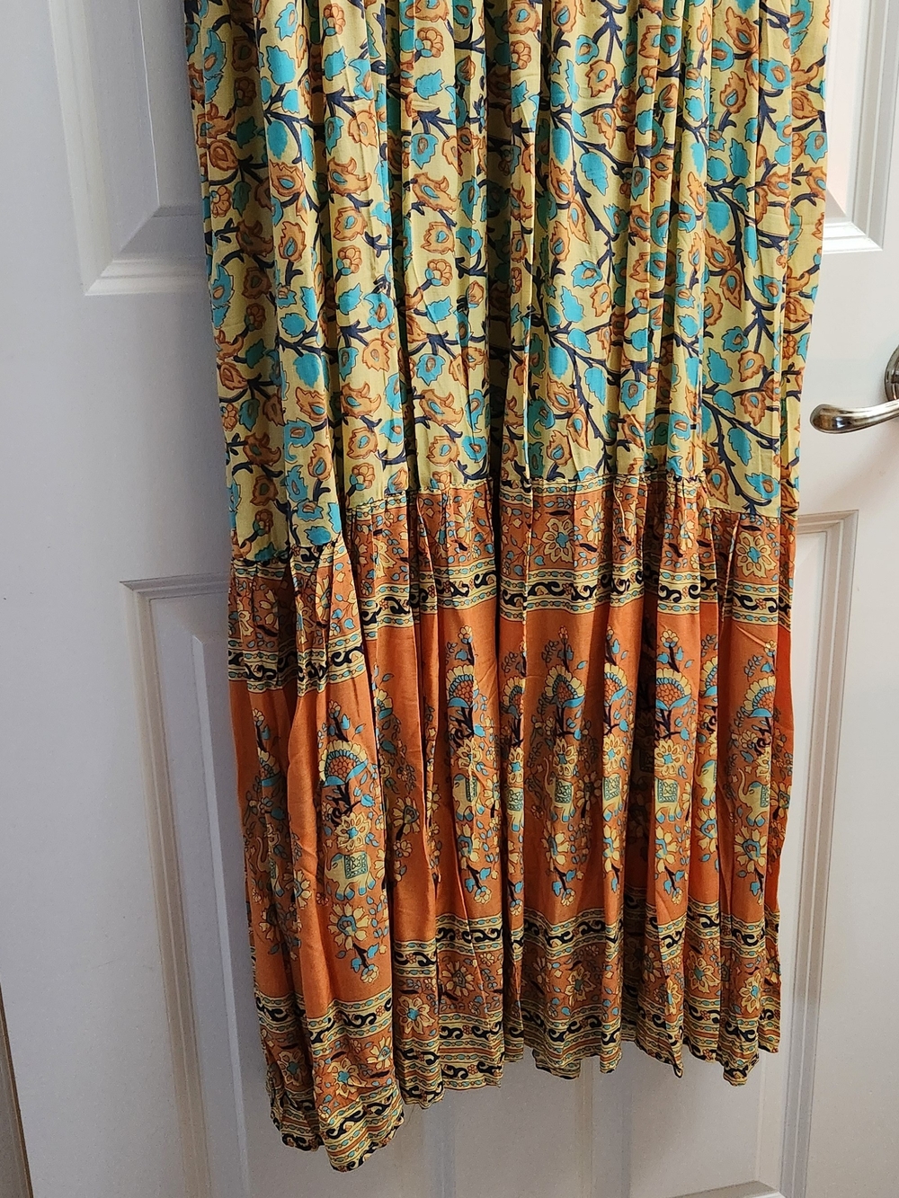 Sleeveless Floral Maxi Dress in Teal and Rust - Picture 2 of 14